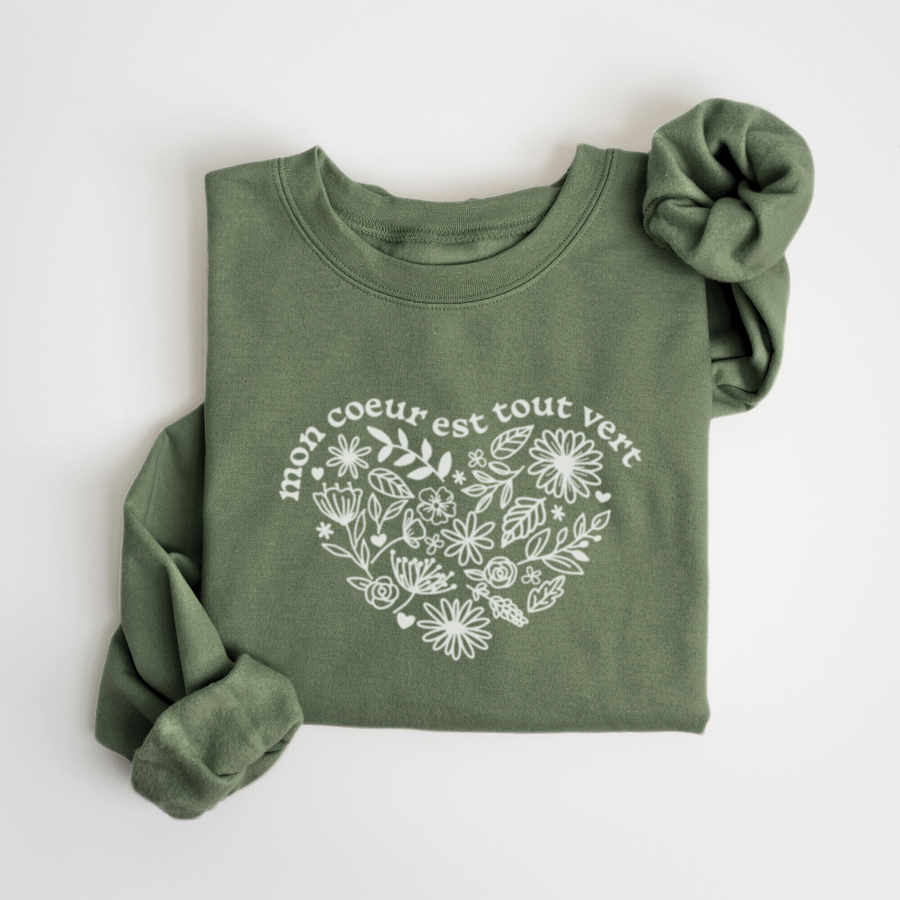 SWEATSHIRT COEUR TOUT VERT - SAUGE