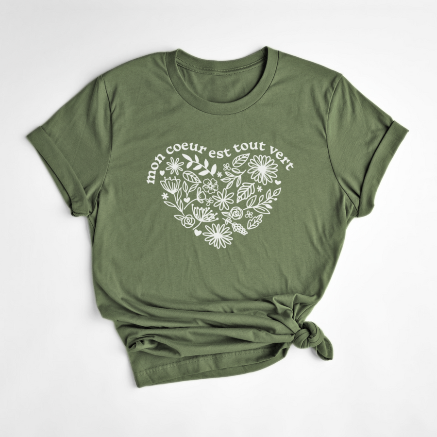 T-SHIRT COEUR TOUT VERT - SAUGE