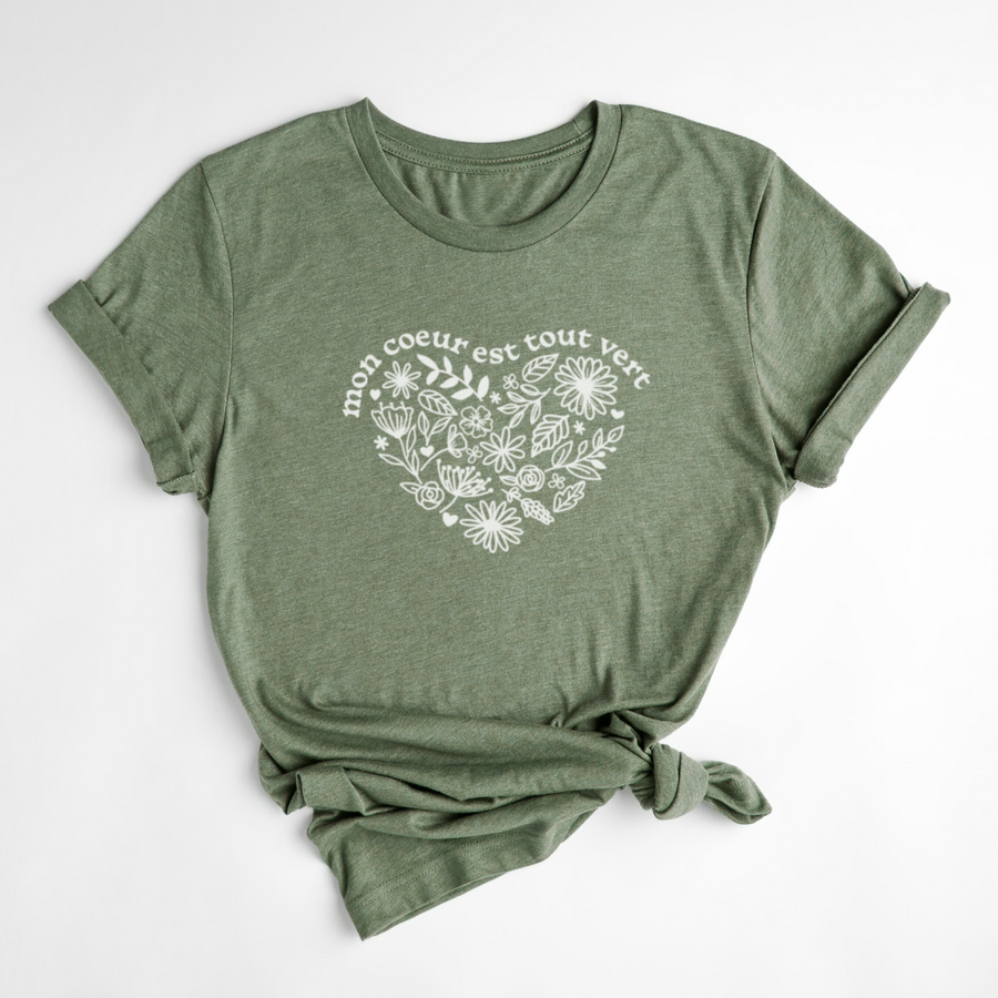 T-SHIRT COEUR TOUT VERT - OLIVE