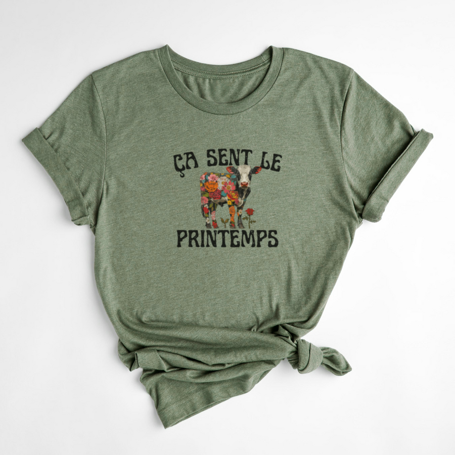 T-SHIRT ÇA SENT LE PRINTEMPS - OLIVE