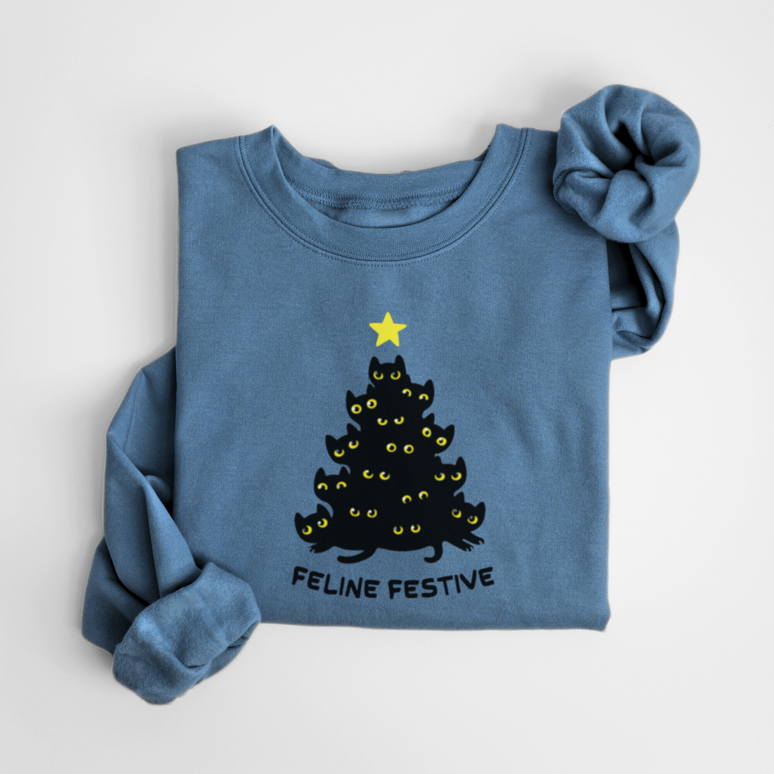 SWEATSHIRT FELINE FESTIVE - DENIM